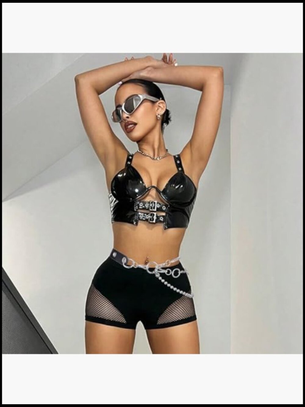 Faux Leather Punk Belt with Metal Chain Tassel Adjustable Waist Strap - Picture 2 of 6